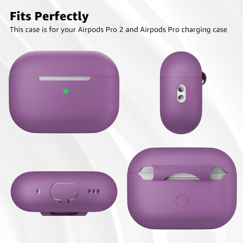 Tandoler حافظة متوافقة مع Airpods Pro 2، غلاف سيليكون ناعم واقي مع مجموعة تنظيف وحبل حمل متوافق مع AirPod Pro الجيل الثاني، لون بنفسجي غامق مرئي من الأمام - Image 5